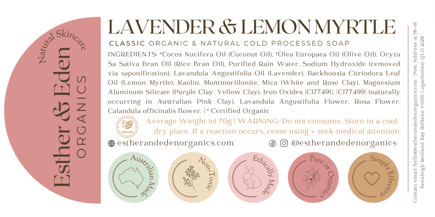 Lavender and Lemon Myrtle Organic Bar Soap